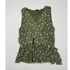 Earthy Fairycore‎ West Kei Floral Wrap Blouse Womens Large Olive Green
